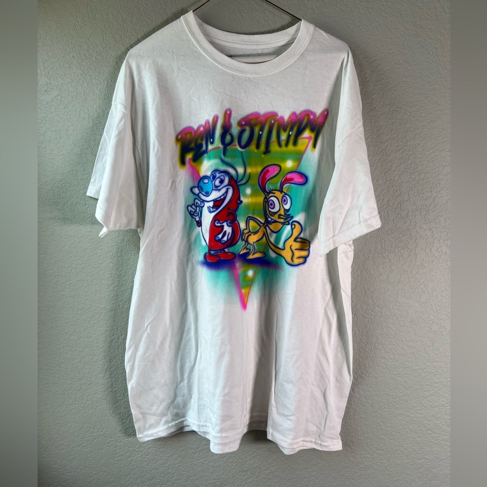 Nickelodeon Ren & Stimpy Air Painted T-Shirt 90’s Y2K Size Large